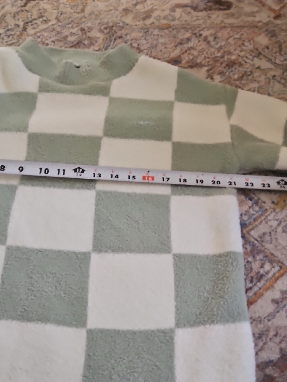 Comfyluxe Checkered Knit Lounge Set Fuzzy Sweater Drawstring Shorts Sage Cream L - Picture 6 of 9